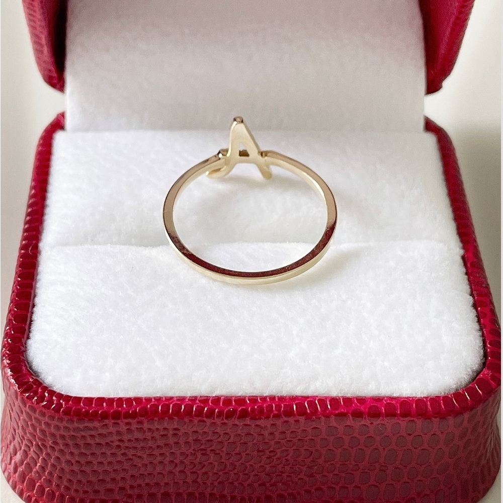 Diamond A Initial Ring 14k Yellow Gold - Picture 5 of 6